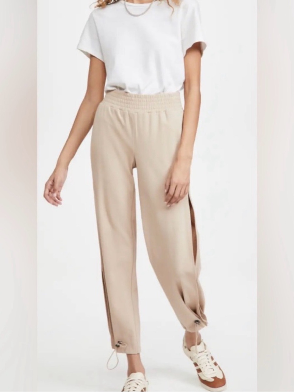 Alice + Olivia Beige Side-Slit Drawstring Joggers